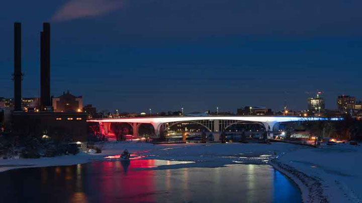 Minneapolis I-35 Bridge Installation in red, white and blue